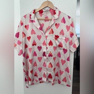 Victoria's Secret pajama set White Satin with Pink and Red Hearts